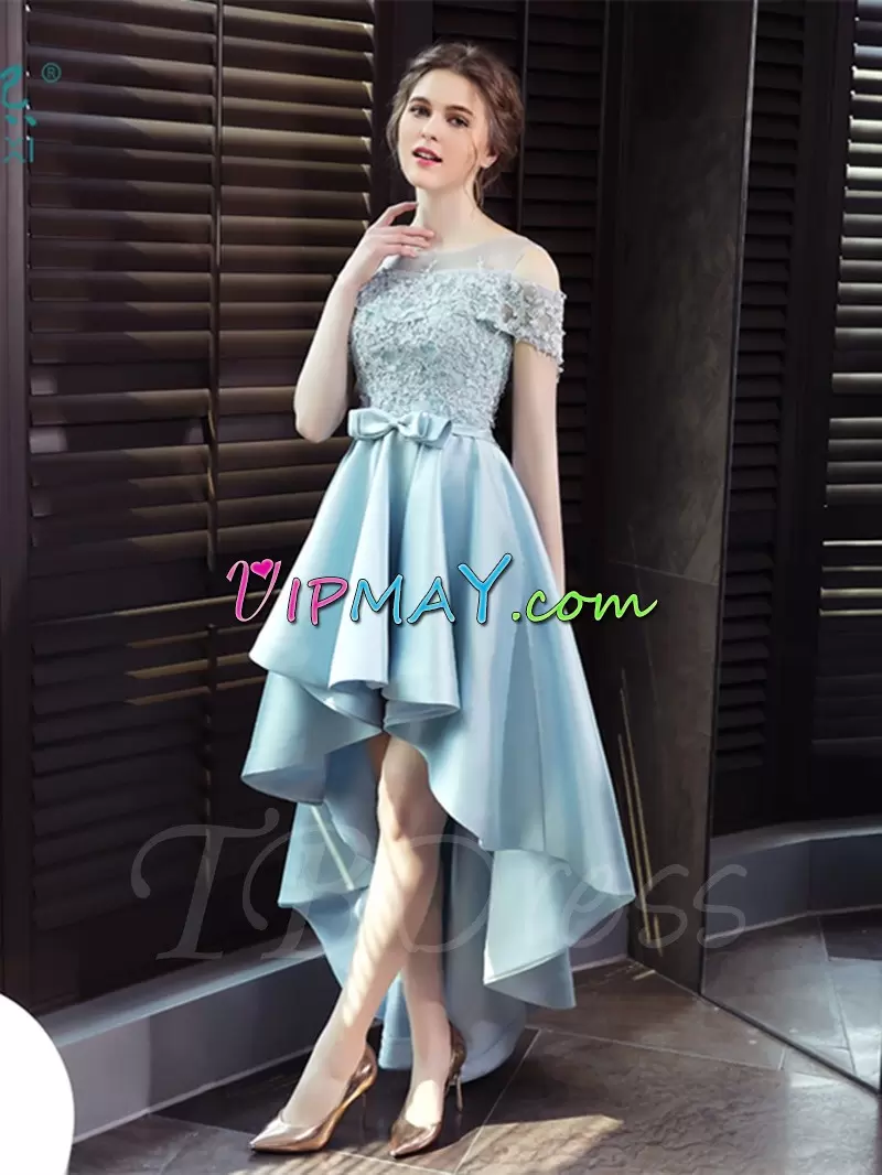 Sumptuous High Low A-line Sleeveless Blue Homecoming Dress Lace Up