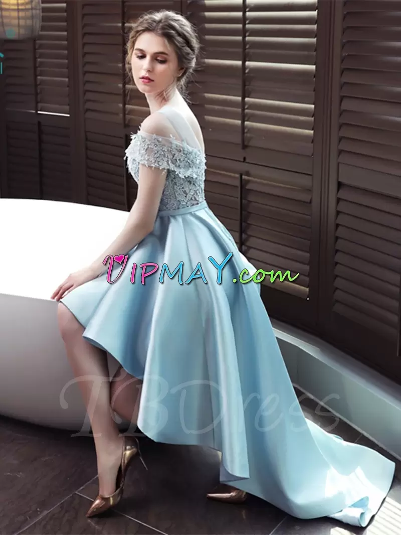 Sumptuous High Low A-line Sleeveless Blue Homecoming Dress Lace Up