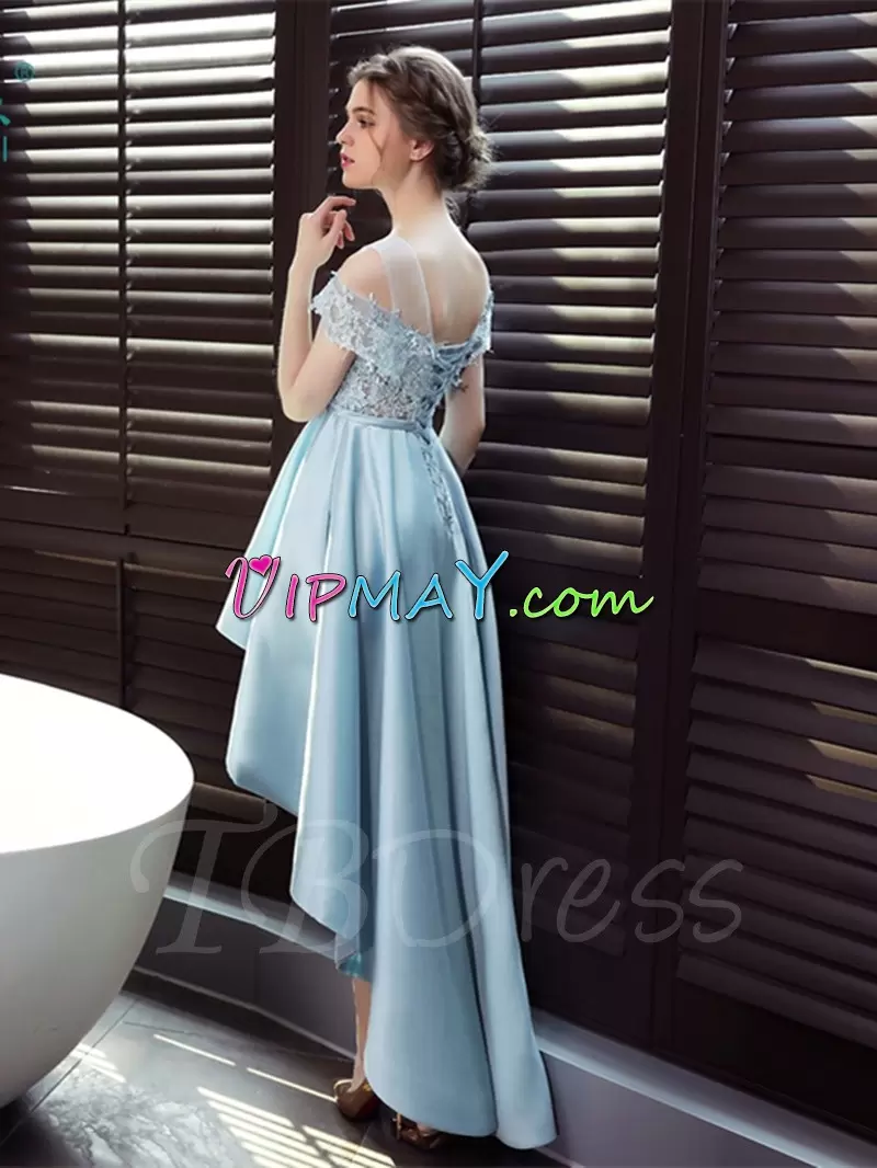 Sumptuous High Low A-line Sleeveless Blue Homecoming Dress Lace Up