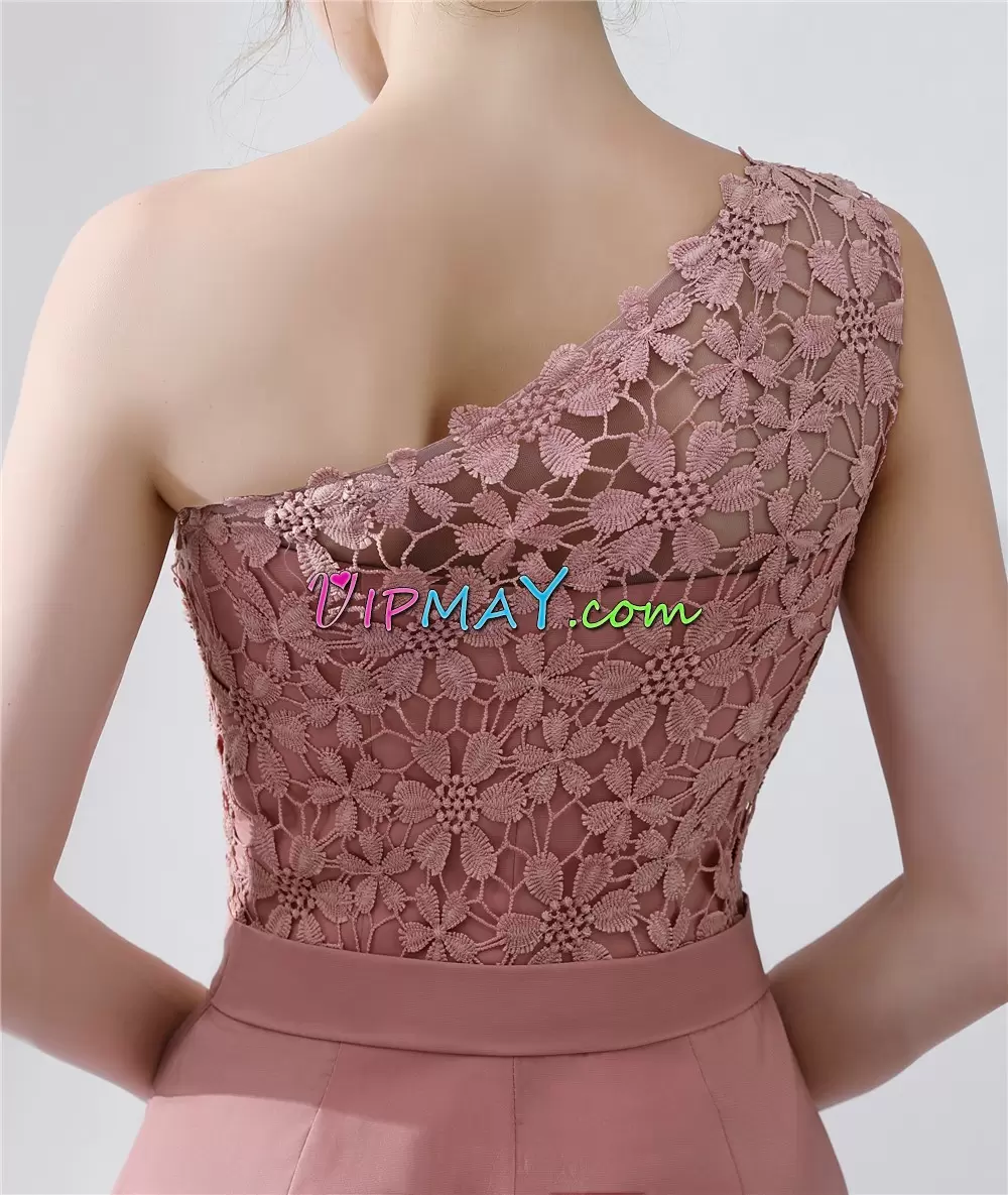 Sleeveless With Train Beading and Lace Side Zipper Homecoming Dress with Pink Sweep Train