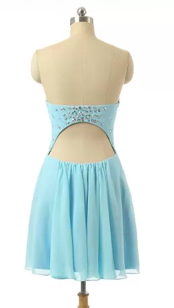 Cute Sweetheart Sleeveless Evening Dress Mini Length Beading and Pleated Aqua Blue Chiffon