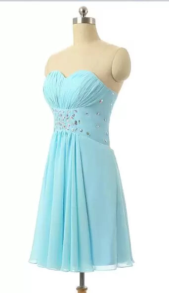 Cute Sweetheart Sleeveless Evening Dress Mini Length Beading and Pleated Aqua Blue Chiffon