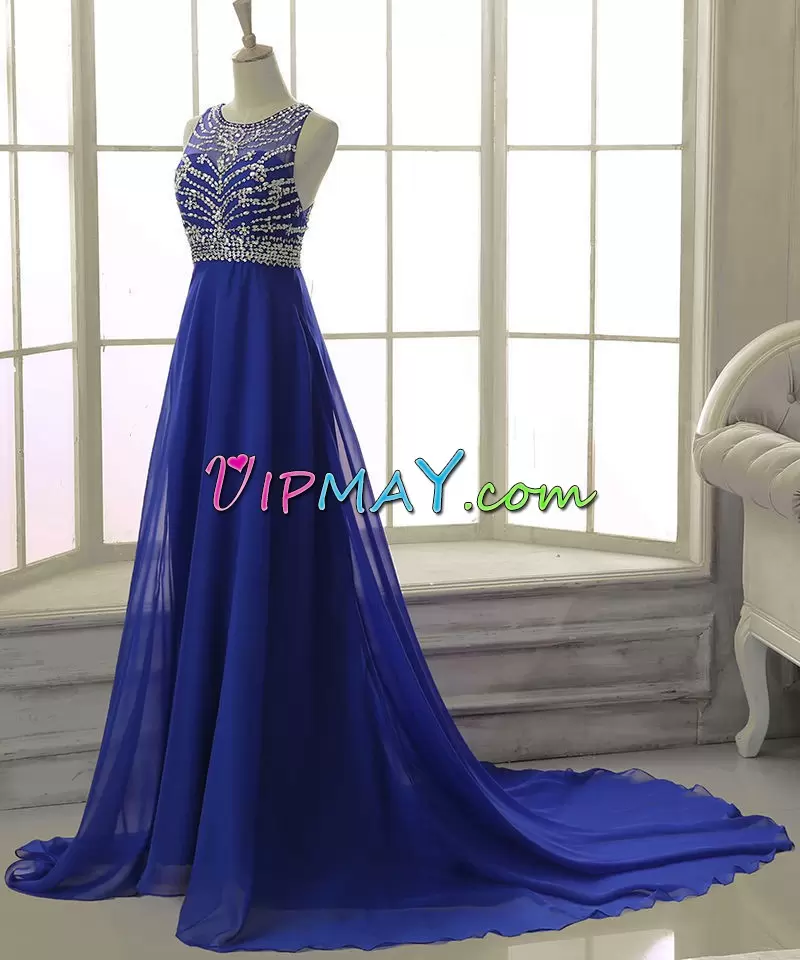 Hot Sale Royal Blue Sleeveless Floor Length Beading Lace Up Homecoming Dress Online Scoop