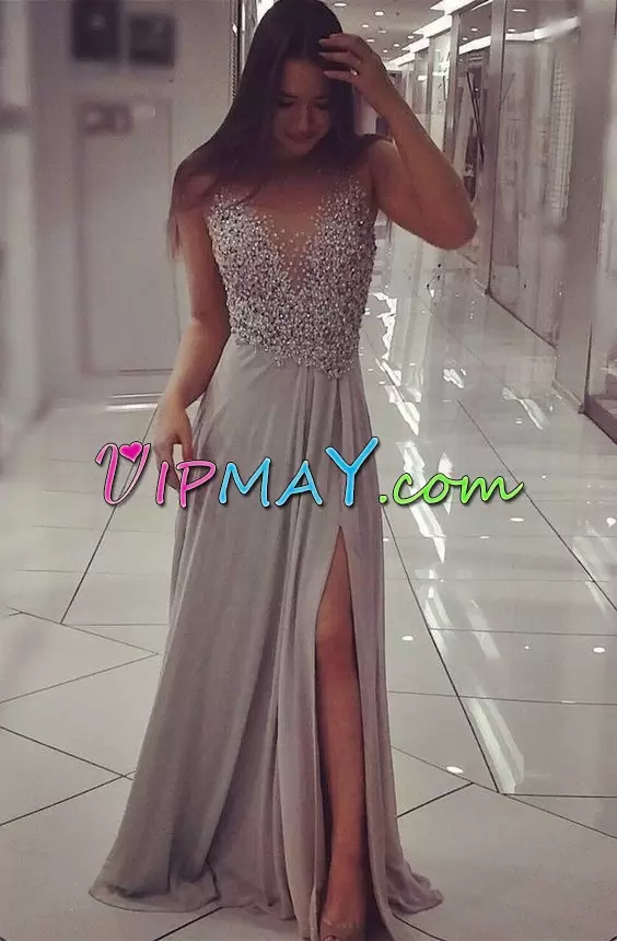 grey mother of the groom dress,grey silver prom dress,fully beaded prom dress,sheer illusion bodice prom dress,sexy corset prom dress,sexy long prom dress for women,front slit prom dress,prom dress with leg slits,beaded chiffon prom dress,