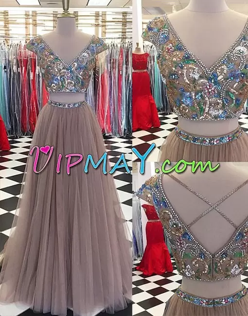 Noble Sleeveless V-neck Zipper Floor Length Beading Prom Gown V-neck