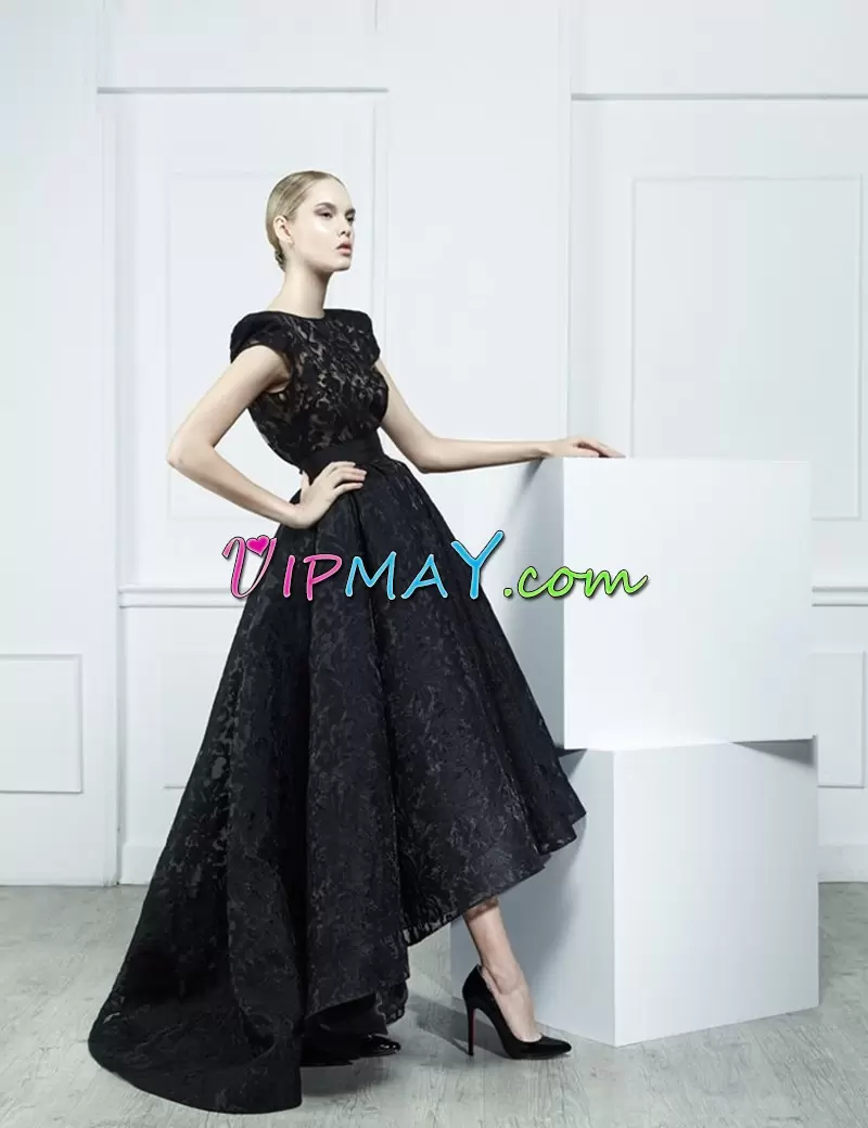 Top Selling Black A-line Sweetheart Sleeveless Satin With Train Sweep Train Lace Up Beading and Lace Homecoming Dresses