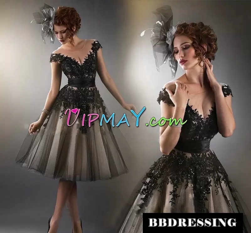 Admirable Black Lace Up Off The Shoulder Beading and Appliques Prom Evening Gown Tulle Sleeveless