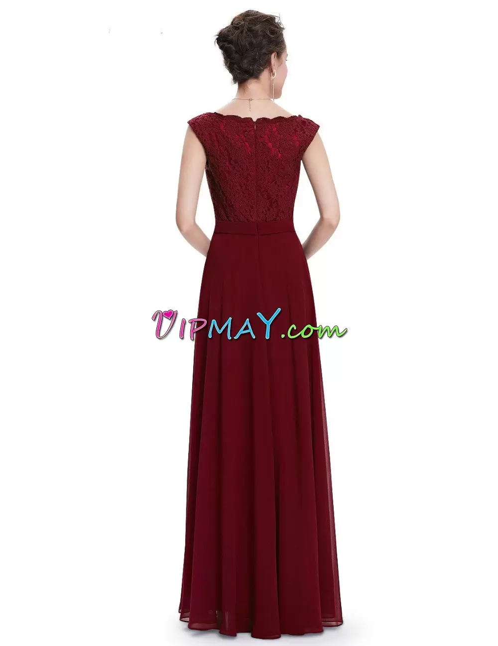 Elegant Empire Hoco Dress Red and Burgundy Sweetheart Chiffon Half Sleeves Floor Length Lace Up