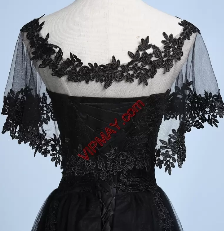 New Style Black Lace Up Sweetheart Beading and Lace Homecoming Gowns Satin Sleeveless Sweep Train