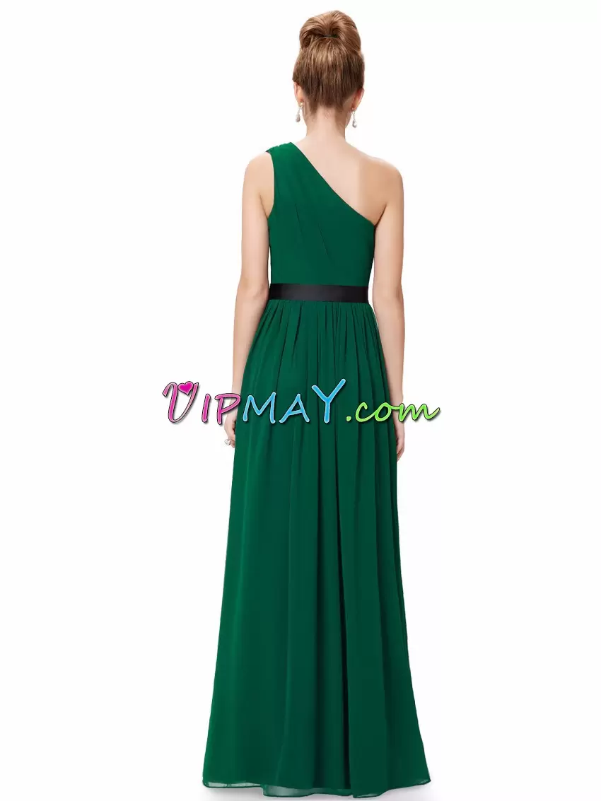 Custom Fit Dark Green Lace Up Prom Party Dress Beading and Belt Sleeveless Floor Length