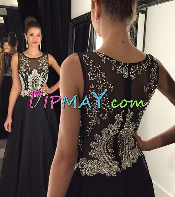 Black See Though Black Zipper Illusion Evening Dress Chiffon Floor Length Under 150