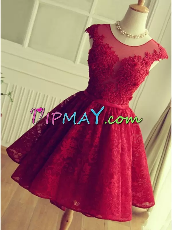 Appliques Homecoming Dress Online Red Backless Sleeveless Mini Length