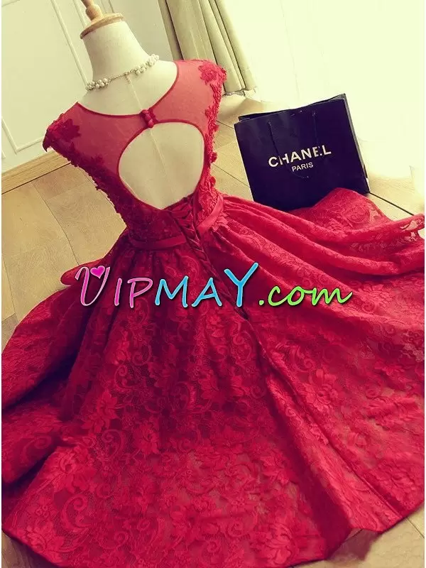 Appliques Homecoming Dress Online Red Backless Sleeveless Mini Length