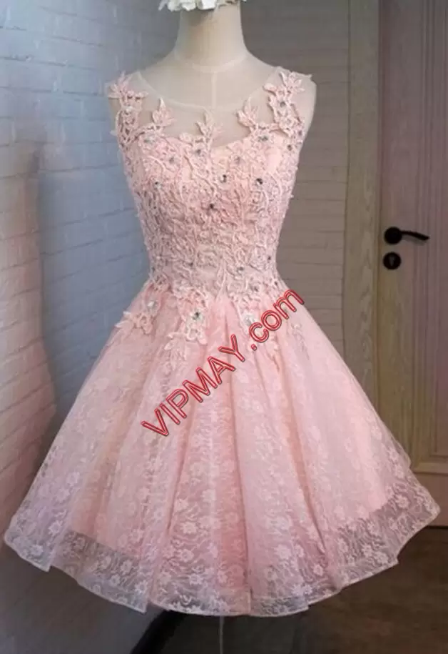 Attractive A-line Sleeveless Pink and Peach Homecoming Gowns Lace Up