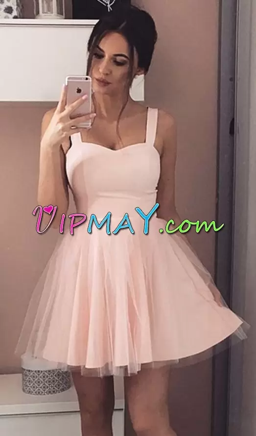 Fashion Straps Sleeveless Tulle Prom Dresses Ruching