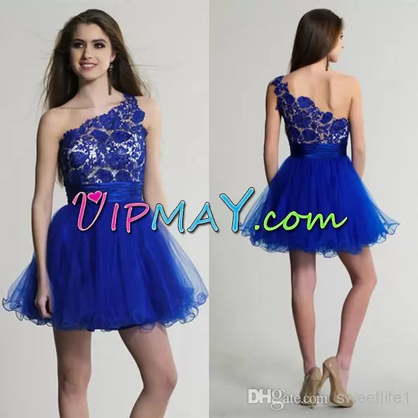 Noble Mini Length A-line Sleeveless Royal Blue Prom Evening Gown Side Zipper