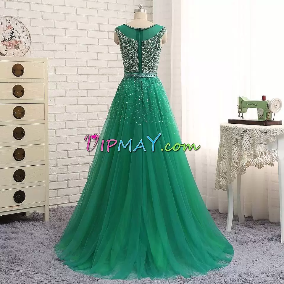 Sleeveless Sweetheart Sweep Train Beading and Lace Lace Up Homecoming Gowns