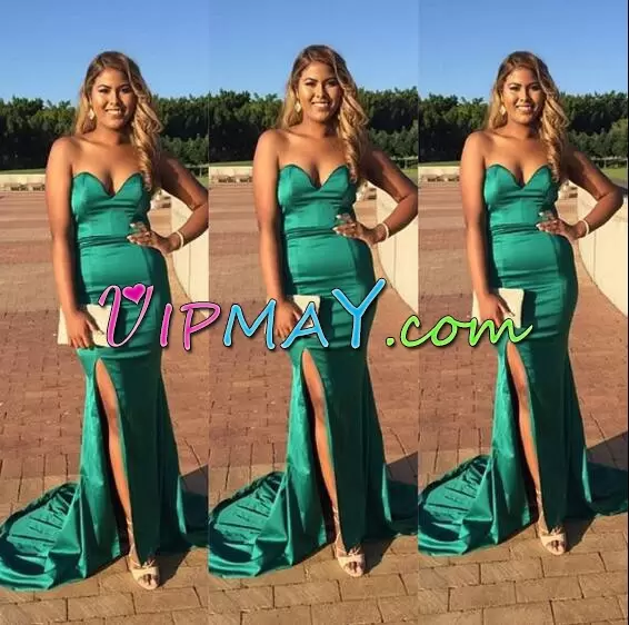 Admirable Sweetheart Sleeveless Sweep Train Lace Up Ruching Homecoming Party Dress in Green