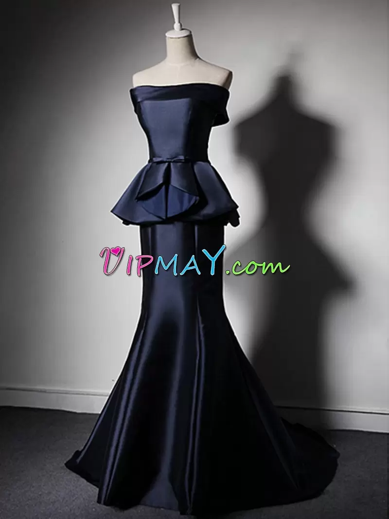 Black and Navy Blue Sleeveless Beading and Lace Floor Length Prom Party Dress