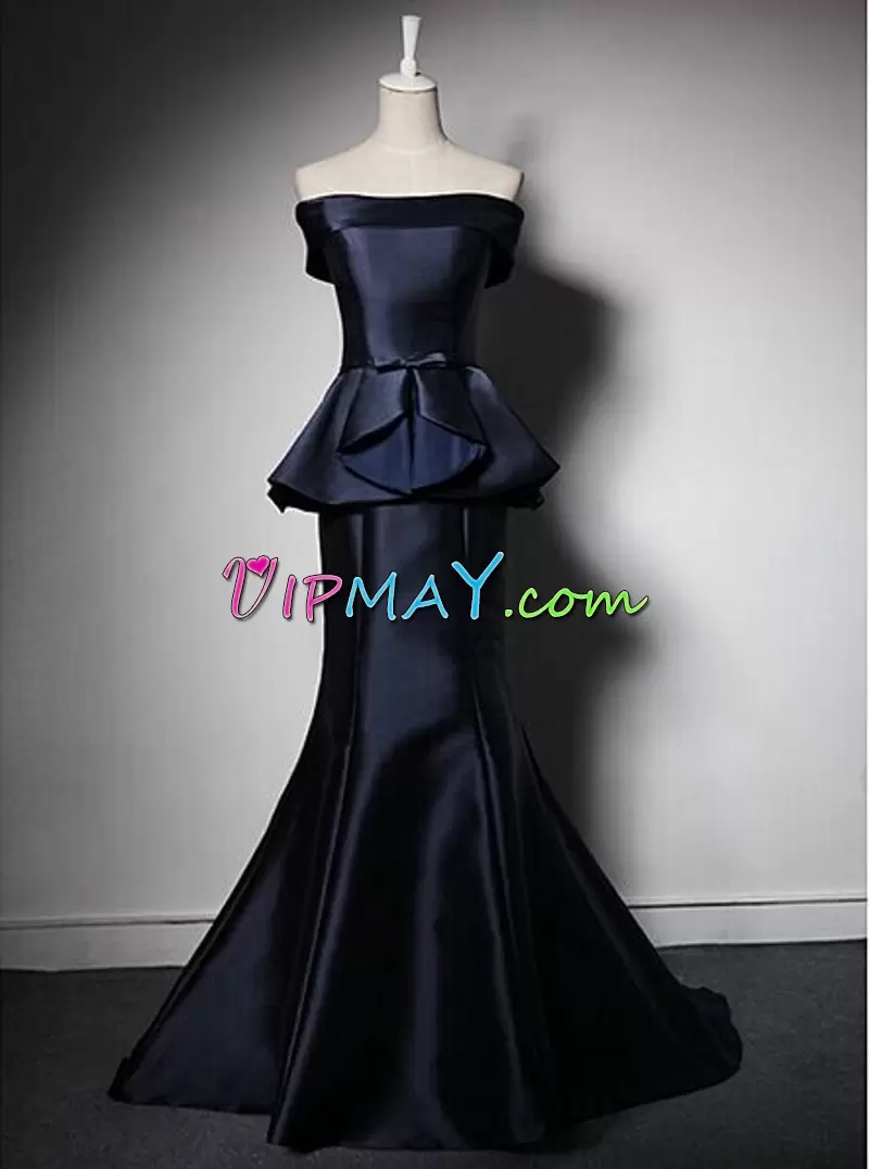 Black and Navy Blue Sleeveless Beading and Lace Floor Length Prom Party Dress