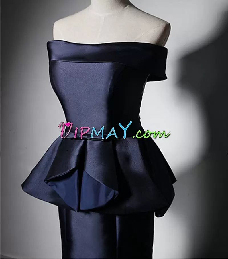 Black and Navy Blue Sleeveless Beading and Lace Floor Length Prom Party Dress