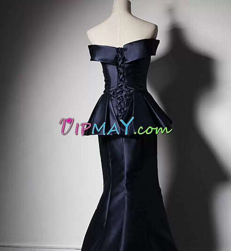 Black and Navy Blue Sleeveless Beading and Lace Floor Length Prom Party Dress