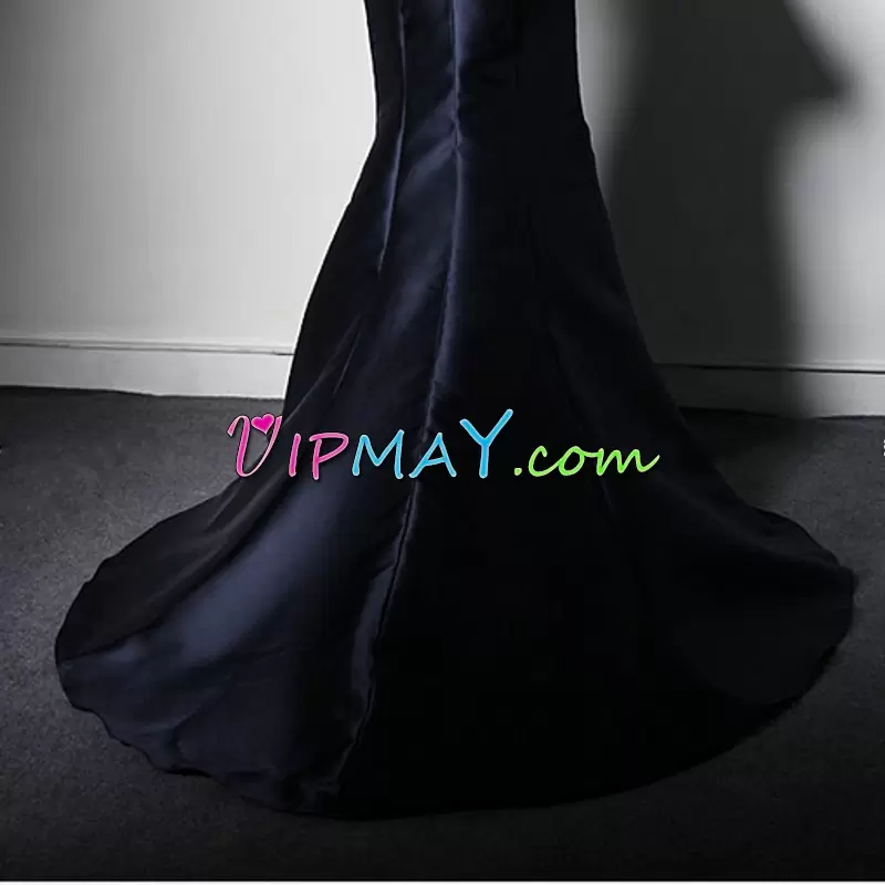 Black and Navy Blue Sleeveless Beading and Lace Floor Length Prom Party Dress