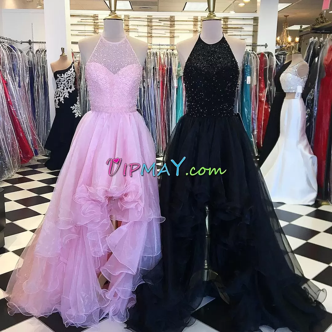 Traditional Eggplant Purple Backless Homecoming Dress Beading and Lace Sleeveless Floor Length Sweep Train