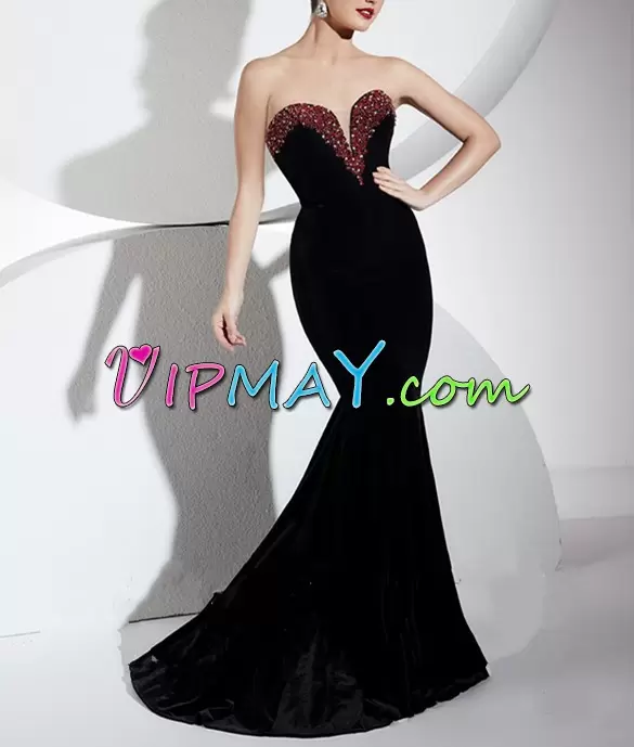 Exceptional With Train Black Prom Evening Gown Sweetheart Sleeveless Sweep Train Zipper