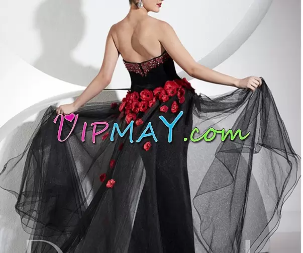 Exceptional With Train Black Prom Evening Gown Sweetheart Sleeveless Sweep Train Zipper