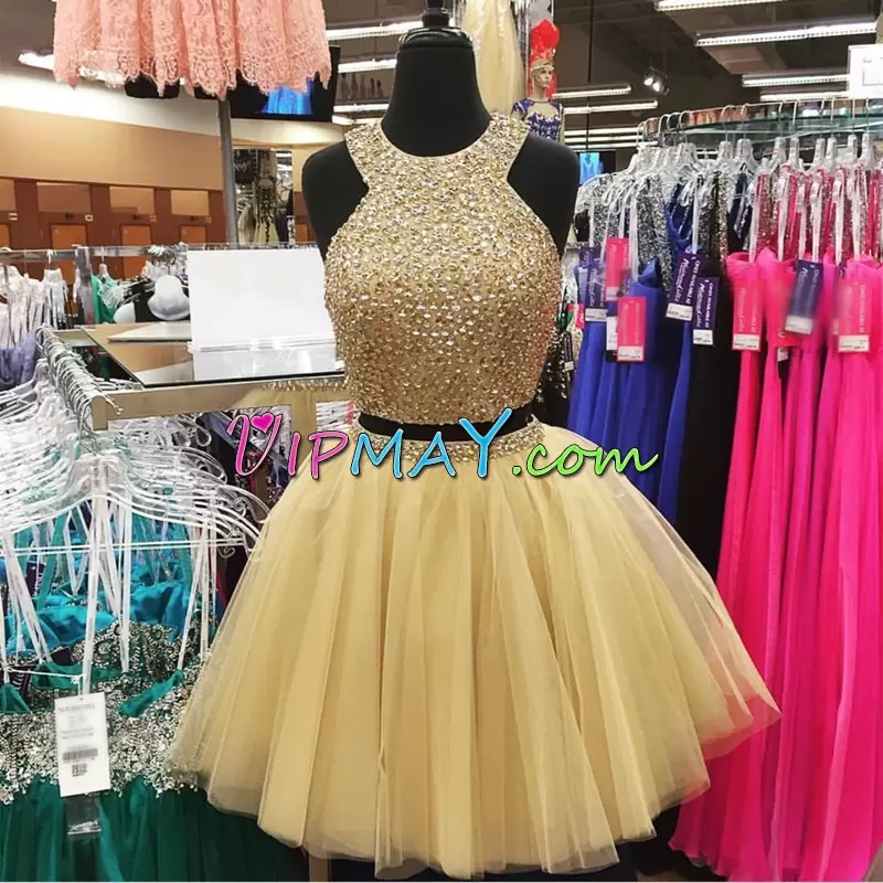 Glorious Champagne Halter Top Beading Prom Homecoming Dress Sleeveless