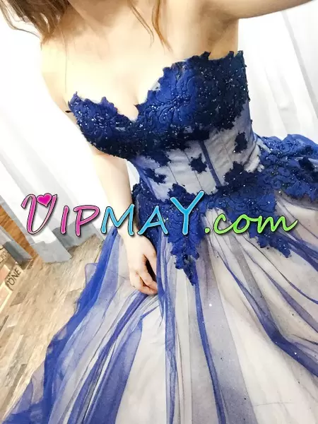 Graceful Tulle Sleeveless Floor Length Prom Dresses and Beading and Appliques