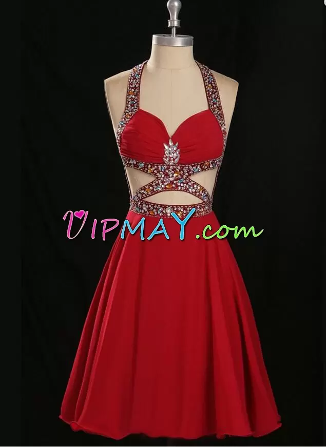 Free and Easy Beading Homecoming Dress Wine Red Backless Sleeveless Knee Length