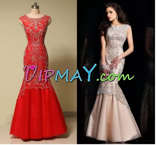 Luxurious Red Zipper Scoop Beading Prom Homecoming Dress Tulle Sleeveless