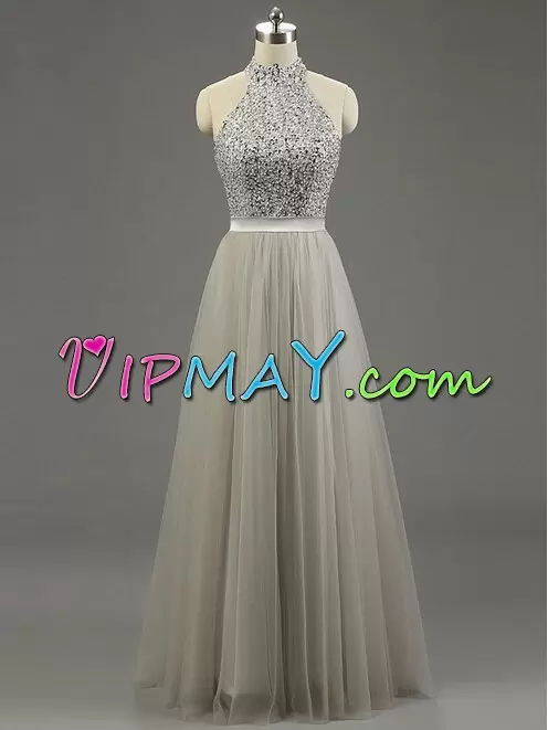 Tulle Sleeveless Floor Length Formal Evening Gowns and Beading