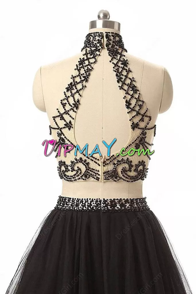 On Sale Simple High Low Halter Top Prom Dress Two Pieces Beaded Bodice Homecoming Dress