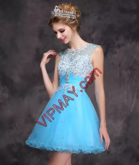 Beading Turquoise Zipper Sleeveless Sweep Train Prom Dress