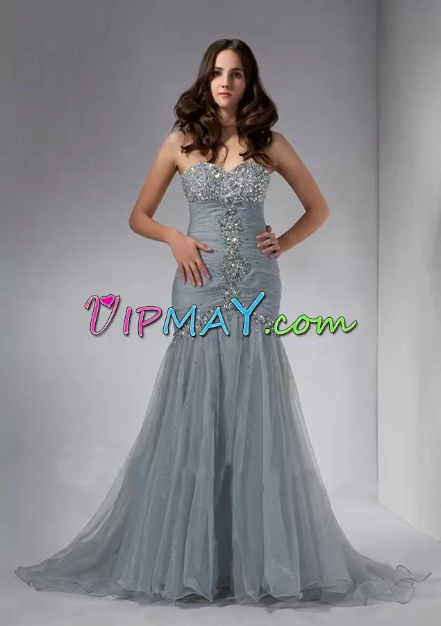 grey silver prom dress,silver grey mother of the bride dress,sweetheart beaded prom dress,cheap mermaid prom dress fast shipping,mermaid prom dress with rhinestones,sweetheart mermaid prom dress,mermaid train prom dress,beaded mermaid prom dress,