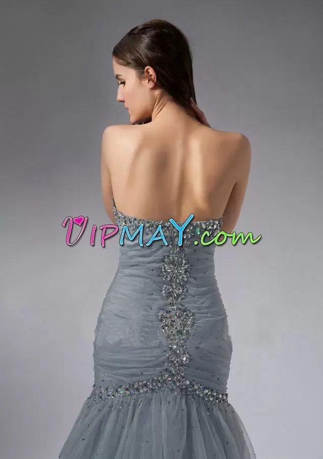 grey silver prom dress,silver grey mother of the bride dress,sweetheart beaded prom dress,cheap mermaid prom dress fast shipping,mermaid prom dress with rhinestones,sweetheart mermaid prom dress,mermaid train prom dress,beaded mermaid prom dress,