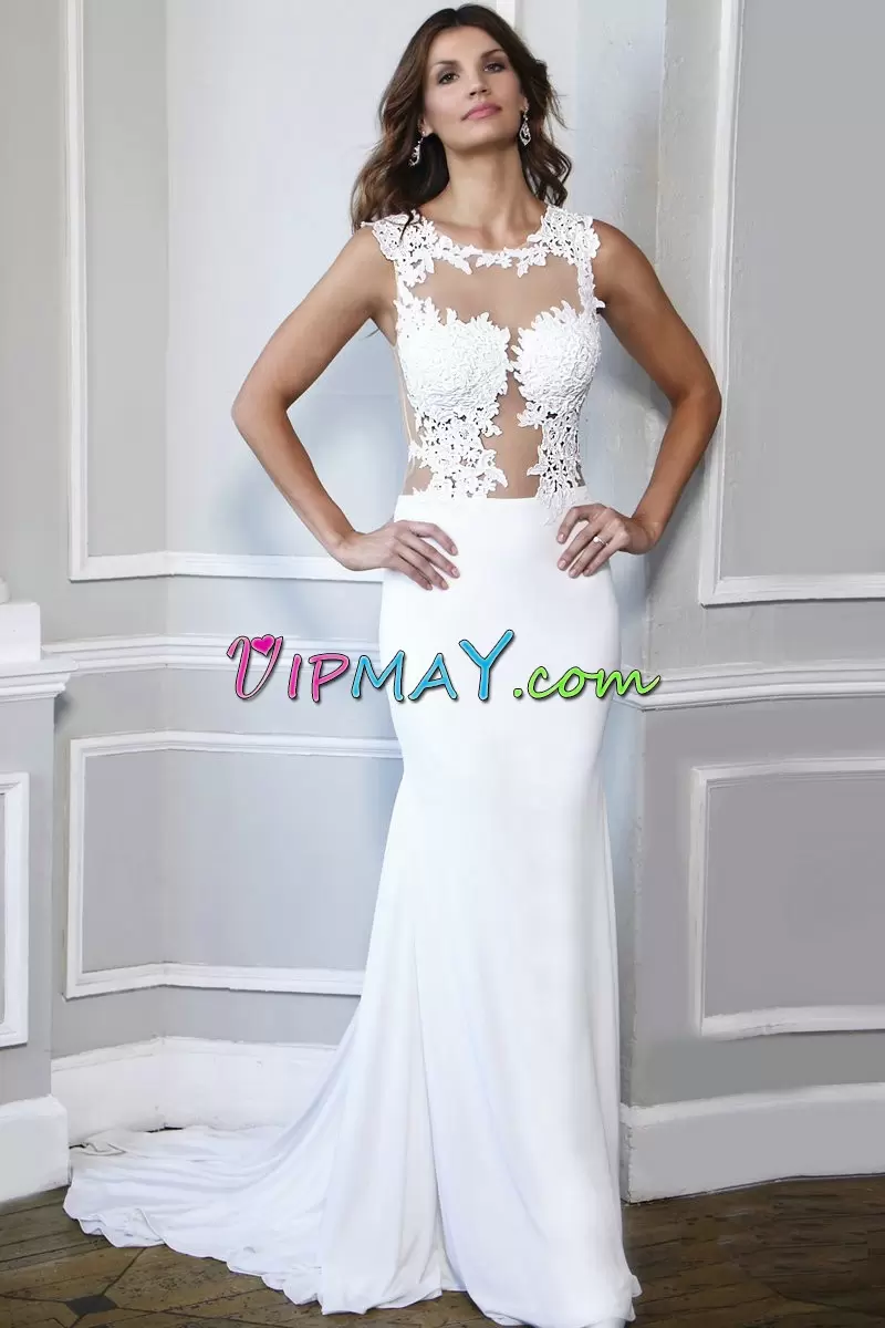 Sleeveless Scoop Backless Floor Length Lace Scoop