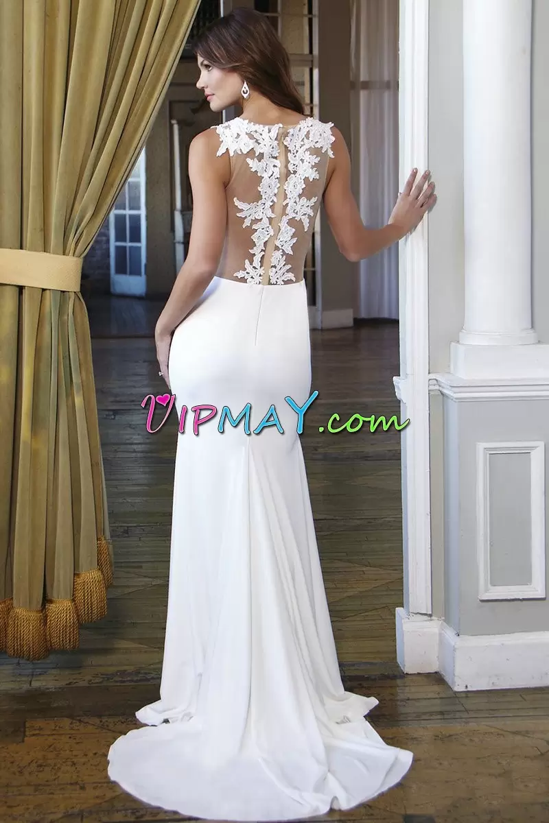 Sleeveless Scoop Backless Floor Length Lace Scoop