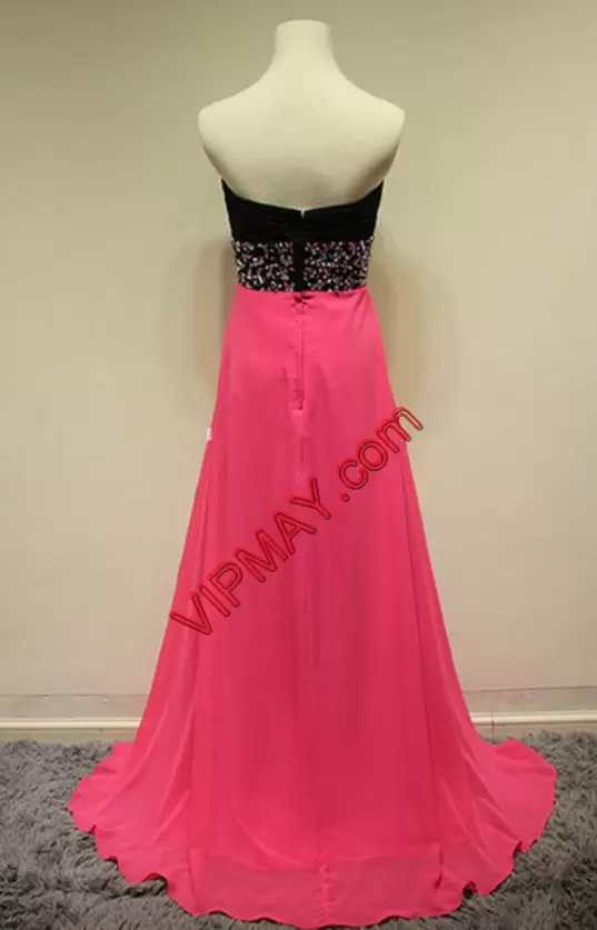 Cheap Floor Length Empire Sleeveless Hot Pink Homecoming Dress Zipper