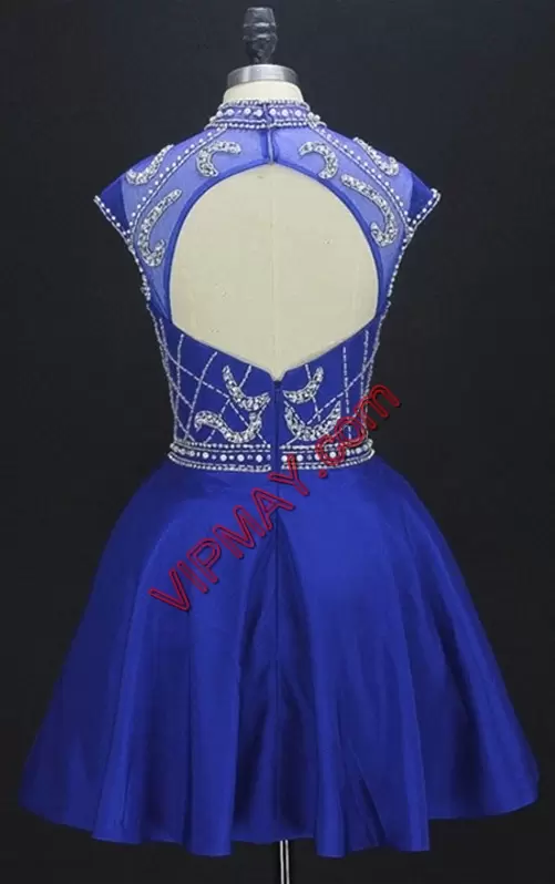 Cap Sleeves Mini Length Beading Backless with Royal Blue