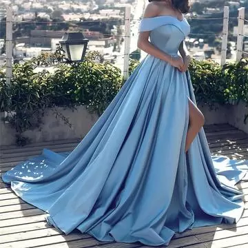 affordable long formal dress,affordable formal dress online,affordable homecoming dress,sky blue homecoming dress,off the shoulder mother of the bride dress,off the shoulder homecoming dress,satin homecoming dress,long satin formal dress,homecoming dress with train,high slit homecoming dress,homecoming dress with slit,