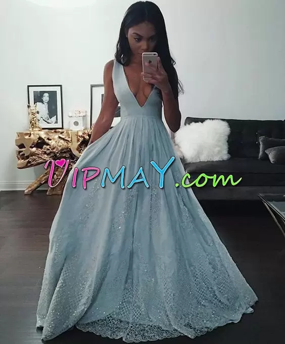 Low Price Blue Sleeveless Lace Up Dress for Prom for Prom and Party and Military Ball