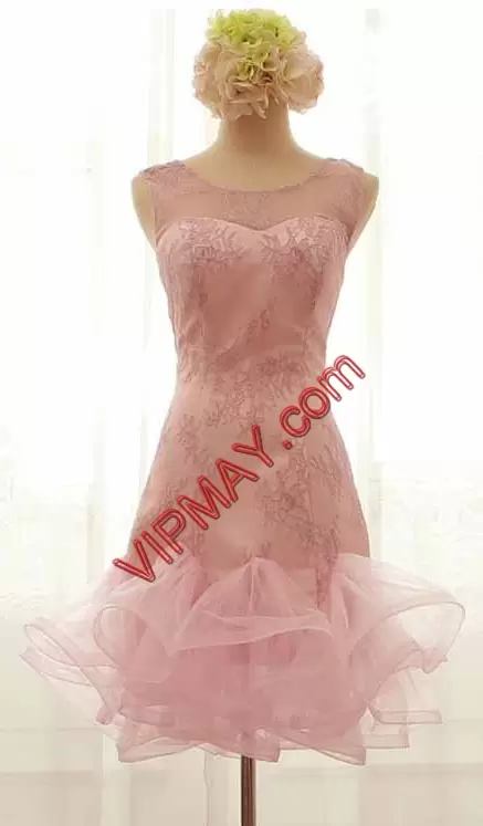 Scoop Sleeveless Lace Up Homecoming Dress Online Pink Satin and Tulle Appliques