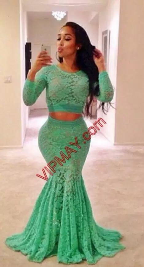 Long Sleeves With Train Ruching Zipper Prom Party Dress Scoop