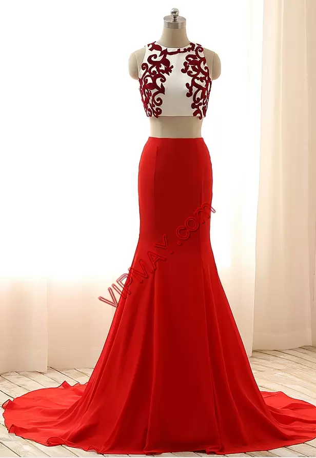 Exceptional Red Prom Dress Bateau Sleeveless Sweep Train Lace Up