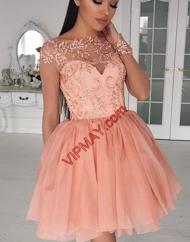 Glittering Chiffon Cap Sleeves Mini Length Homecoming Dress Online and Beading and Lace