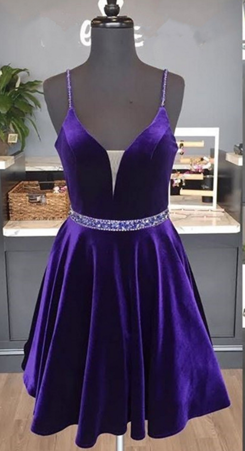 velvet homecoming dress,velvet formal gown,spaghetti straps homecoming dress,cheap homecoming dress with straps,short dress for homecoming,elegant short party dress,beautiful short homecoming dress,eggplant purple homecoming dress,short homecoming dress under 100 dollars,open back short homecoming dress,